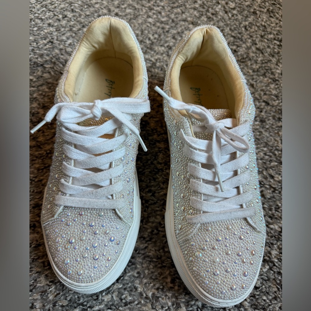 Betsy Johnson White Sneakers with Rhinestones